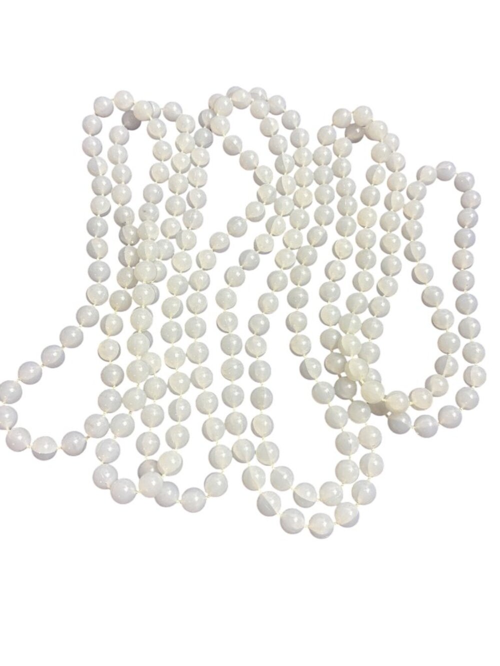 Vintage White Plastic Beaded Necklace 88 inches Long
